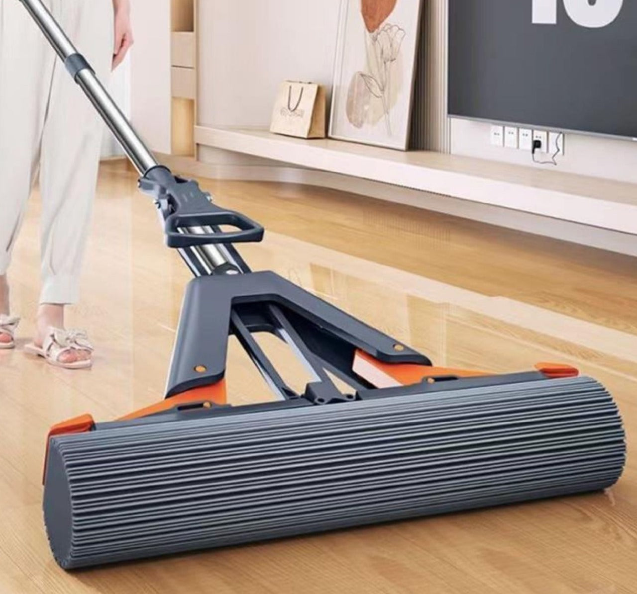 Premium Spong Mop Telescopic Stainless Steel Pipe & Extra Sponge for Efficient Home Cleaning